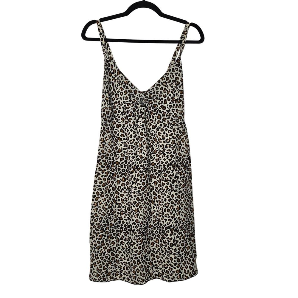 Leopard Print Dress Womens Medium Brown Rayon Smocked Midi Strappy Sundress